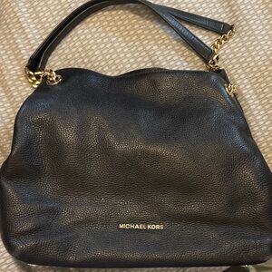 Michael Kors Black Leather Shoulder Bag with Gold Accents